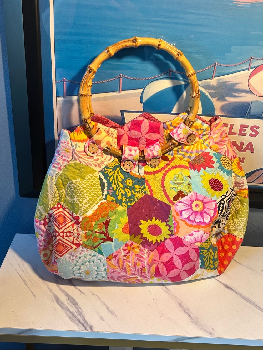 Colorful Patchwork Floral Tote Bag - Multicolor